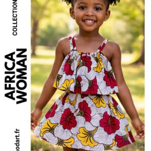 Ensemble en wax motif hibiscus 3-5 ans